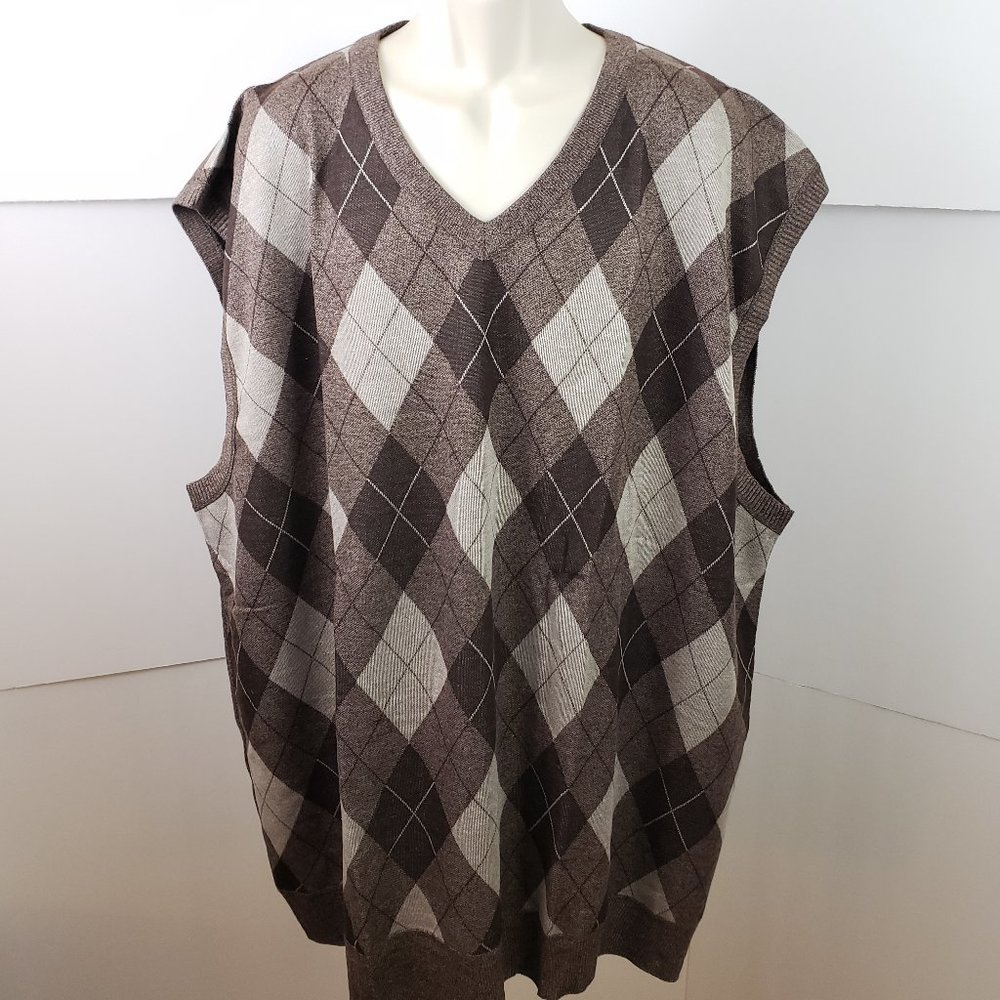 7X St. Patrick V-Neck Brown Argyle Sweater Vest 7XL - Picture 3 of 7